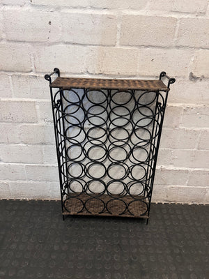 Metal and Woven Wicker Wine Rack – top view