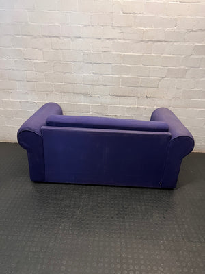 Purple Upholstered 2 Seater Couch with Rolled Arms – back view
