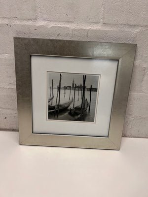 Square Venice Gondola Photographic Artwork in Silver Frame – main front view