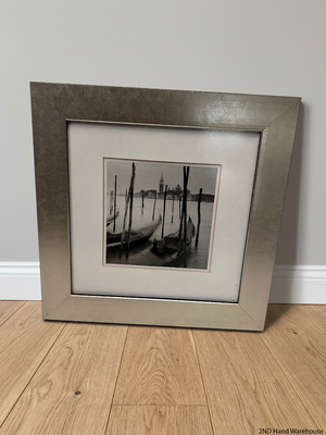 Square Venice Gondola Photographic Artwork in Silver Frame – styled product image