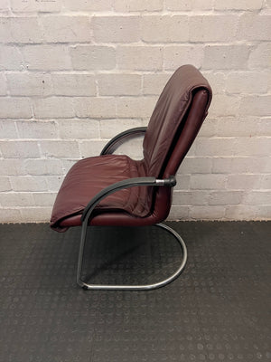 Burgundy Leather-Look Office Visitor Chair – side view