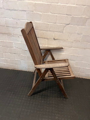 High Back Slatted Wooden Outdoor Armchair – back view