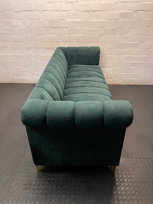 Teal Channel-Tufted 3 Seater Couch with Stud Detail – back view