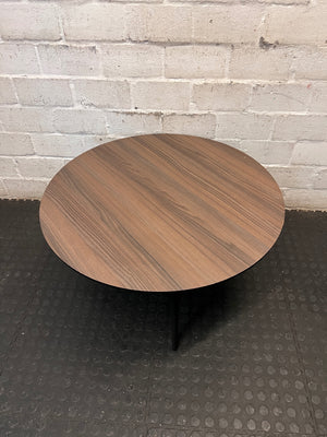 Round Wood-Grain Finish Coffee Table with Tapered Legs – back view