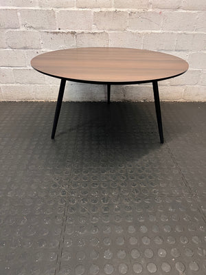 Round Wood-Grain Finish Coffee Table with Tapered Legs – main front view