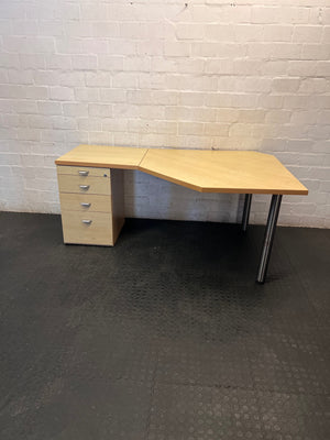 Multi-Angle Oak Finish Office Desk with 4 Drawers – main front view
