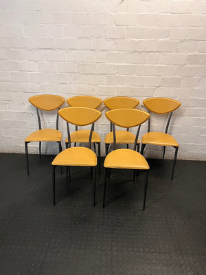 Yellow Upholstered Dining Chair with Tapered Metal Legs – side view