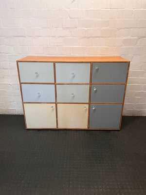 Custom Multi-Tone Wooden Storage Cabinet with Crystal Knobs – main front view