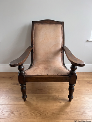 Vintage Wooden Armchair with Tan Upholstery – styled product image