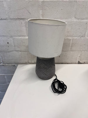 Patterned Base Table Lamp with White Fabric Shade – back view