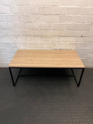 Industrial Oak Finish Coffee Table with Black Metal Frame – back view
