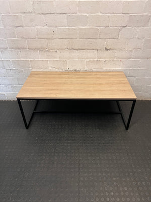 Industrial Oak Finish Coffee Table with Black Metal Frame – main front view