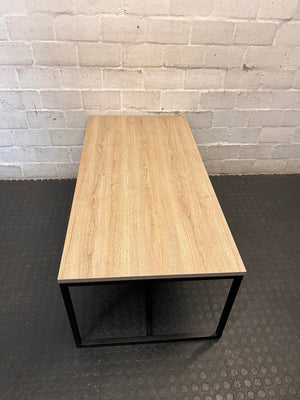Industrial Oak Finish Coffee Table with Black Metal Frame – top view