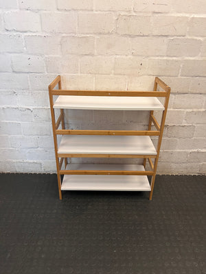 Three-Tier Timber Frame Shelving Unit with White Shelves – condition detail
