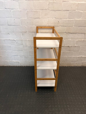 Three-Tier Timber Frame Shelving Unit with White Shelves – side view