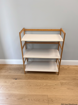 Three-Tier Timber Frame Shelving Unit with White Shelves – styled product image