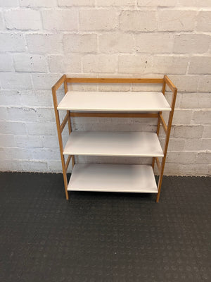 Three-Tier Timber Frame Shelving Unit with White Shelves – top view