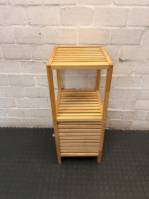Slatted Bamboo Storage Cabinet with Open Shelving – condition detail