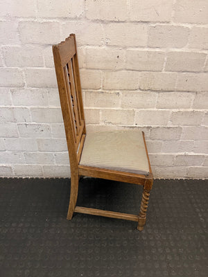 Oak Dining Chair with Barley Twist Legs and Striped Seat – back view