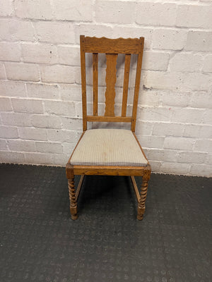 Oak Dining Chair with Barley Twist Legs and Striped Seat – main front view