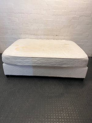 Queen Size Bed King Direct Energia Base Set — Significant Surface Staining and Fabric Damage – top view
