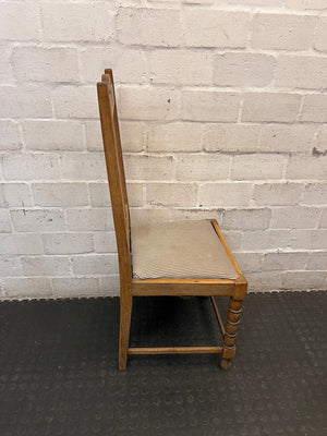 Classic Wooden Dining Chair with Striped Seat – back view