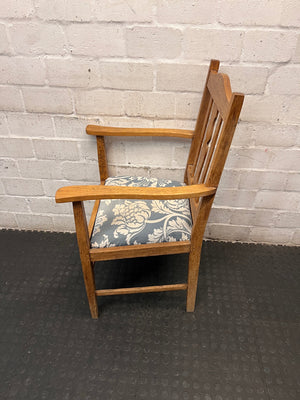 Vintage-Style Wooden Armchair with Patterned Seat – side view