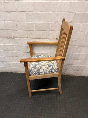 Vintage Wooden Armchair with Patterned Seat – side view