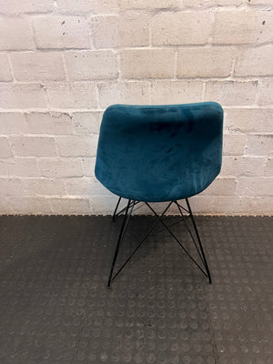 Teal Suede-Look Dining Chair with Black Steel Legs – back view