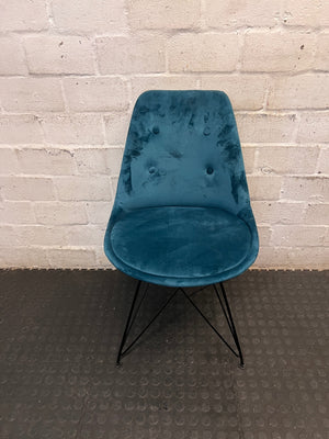 Teal Suede-Look Dining Chair with Black Steel Legs – main front view