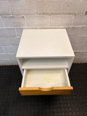 White and Wood Single Drawer Side Table – side view