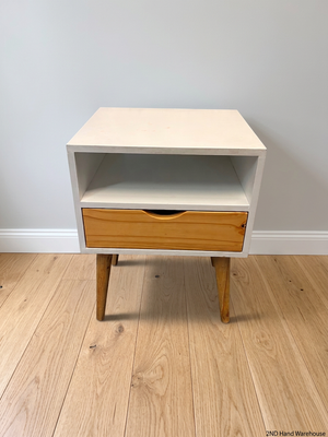 White and Wood Single Drawer Side Table – styled product image