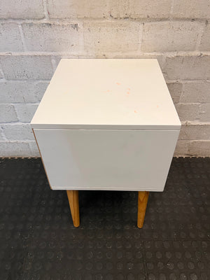 White and Wood Single Drawer Side Table – top view