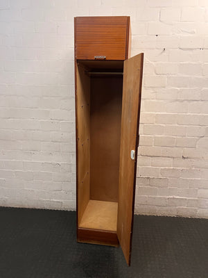 Tall Narrow Wooden Wardrobe with Top Locker – side view