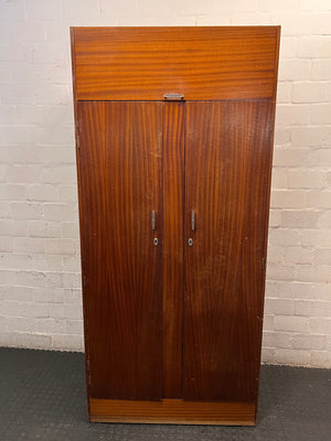 Mid-Century Wood Grain Two-Door Wardrobe with Top Box – main front view