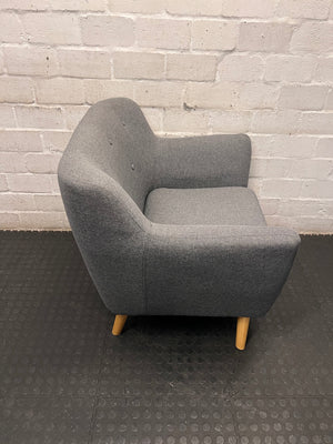 Dark Grey Fabric Armchair with Embossed Back and Wooden Legs – back view