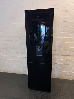 Hisense Black Glass Fridge with Water Dispenser – main front view