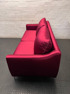 Modern Magenta Pink 3 Seater Couch with Metal Legs – side view