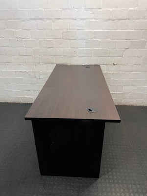 Dark Brown Office Desk with Cable Ports – back view
