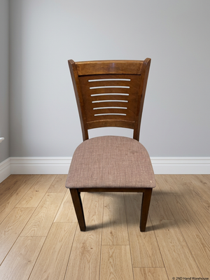 Brown Wooden Dining Chair with Fabric Upholstered Seat — Damaged Condition – styled product image