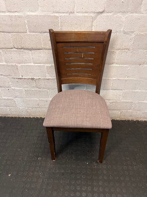 Dark Wood Dining Chair with Textured Upholstered Seat – main front view