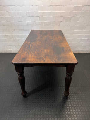 Dark Stained Pine Dining Table with Turned Legs – back view