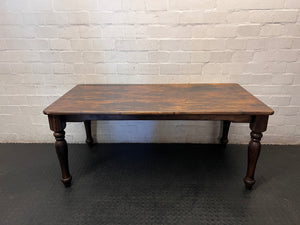 Dark Stained Pine Dining Table with Turned Legs – condition detail