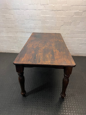 Dark Stained Pine Dining Table with Turned Legs – side view