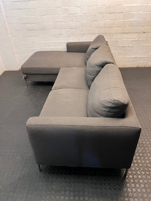 Dark Grey L-Shape Couch with Chrome Legs – side view