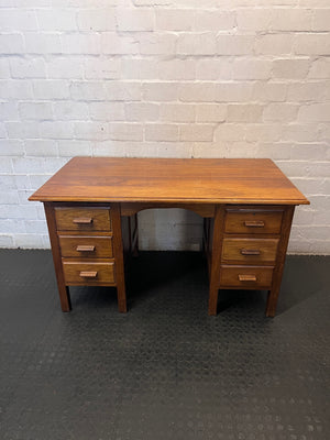 Vintage Brown Wooden Twin Pedestal Office Desk – main front view