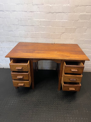 Vintage Brown Wooden Twin Pedestal Office Desk – side view