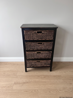 Dark Brown Wooden Chest with 4 Woven Rattan Drawers – styled product image
