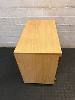 Oak-Finish Mobile TV Unit with Glass Doors – top view