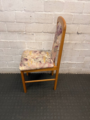 Oak-Toned Dining Chair with Floral Upholstery – back view